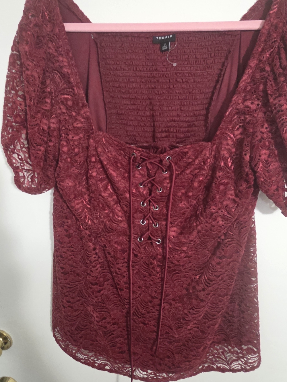 Torrid  Size 2 Women's Lace-Up Burgundy Lace Top